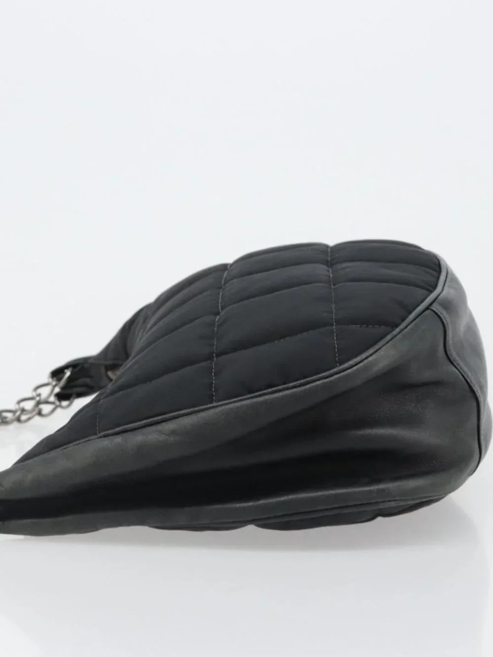 CHANEL Choco Bar Chain Shoulder Bag Nylon Black Silver CC Auth 118385